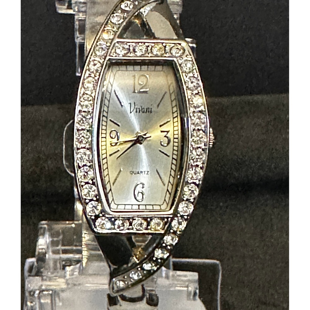 Vivani Bangle‎ Watch Womens OS Silver Tone Rhinestone Bezel Dressy